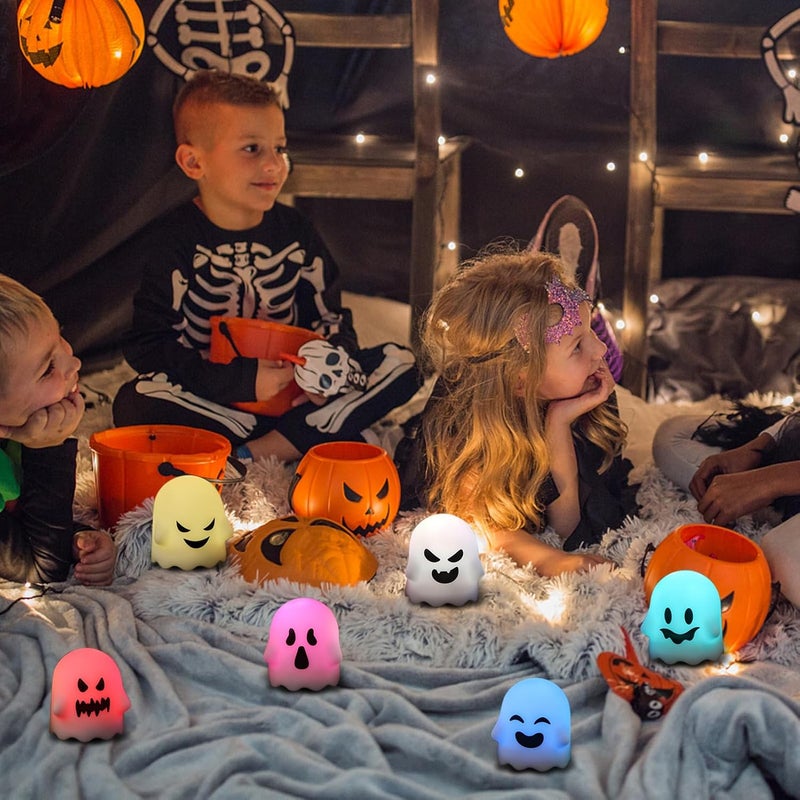 DRomance Halloween Ghost Lights Flameless Candles Battery Operated with Remote and Timer 6 Pack Color Changing LED Small Votive Candles Spooky Halloween Indoor Deocration(2 x 2.4 Inches) - Image 4